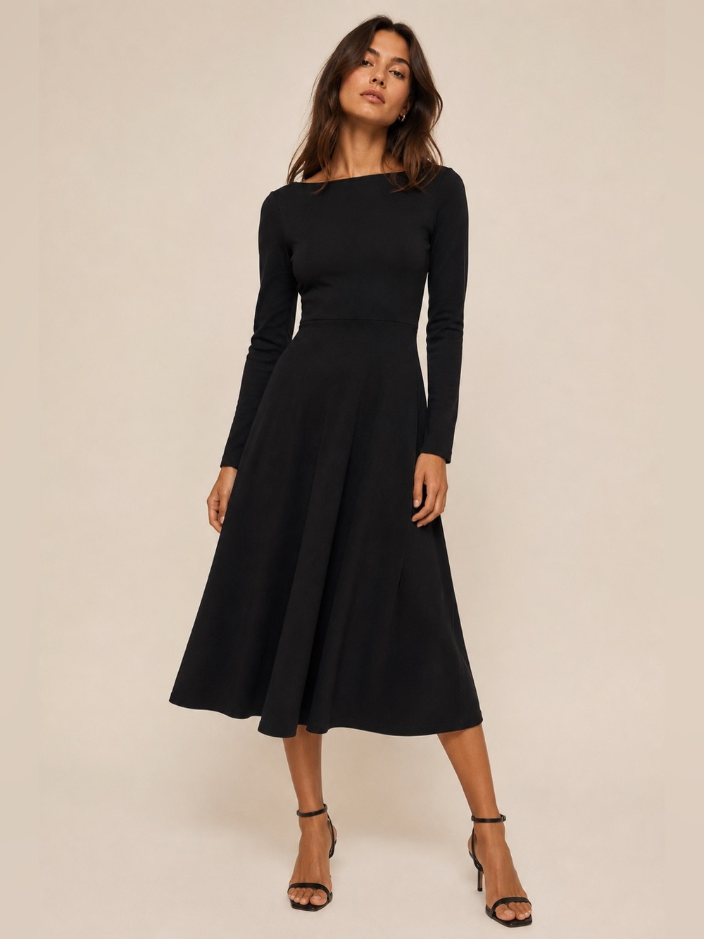 Reformation Wiley Black Knit Midi Dress Organic Cotton Long Sleeve Fit Flare XS